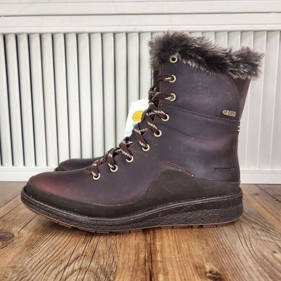 Merrell Tremblant Ezra Lace WP Ice+ Womens Size 7.5 Espresso Brown Vibram Boots - Picture 4 of 13